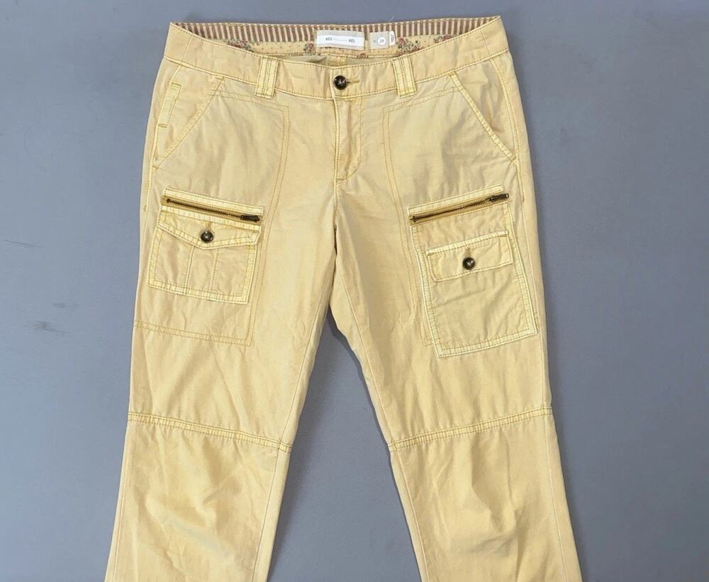 Hei Hei Women's Slim Fit 100% Cotton Canvas Cargo Pants. Washed Yellow, Size 28.